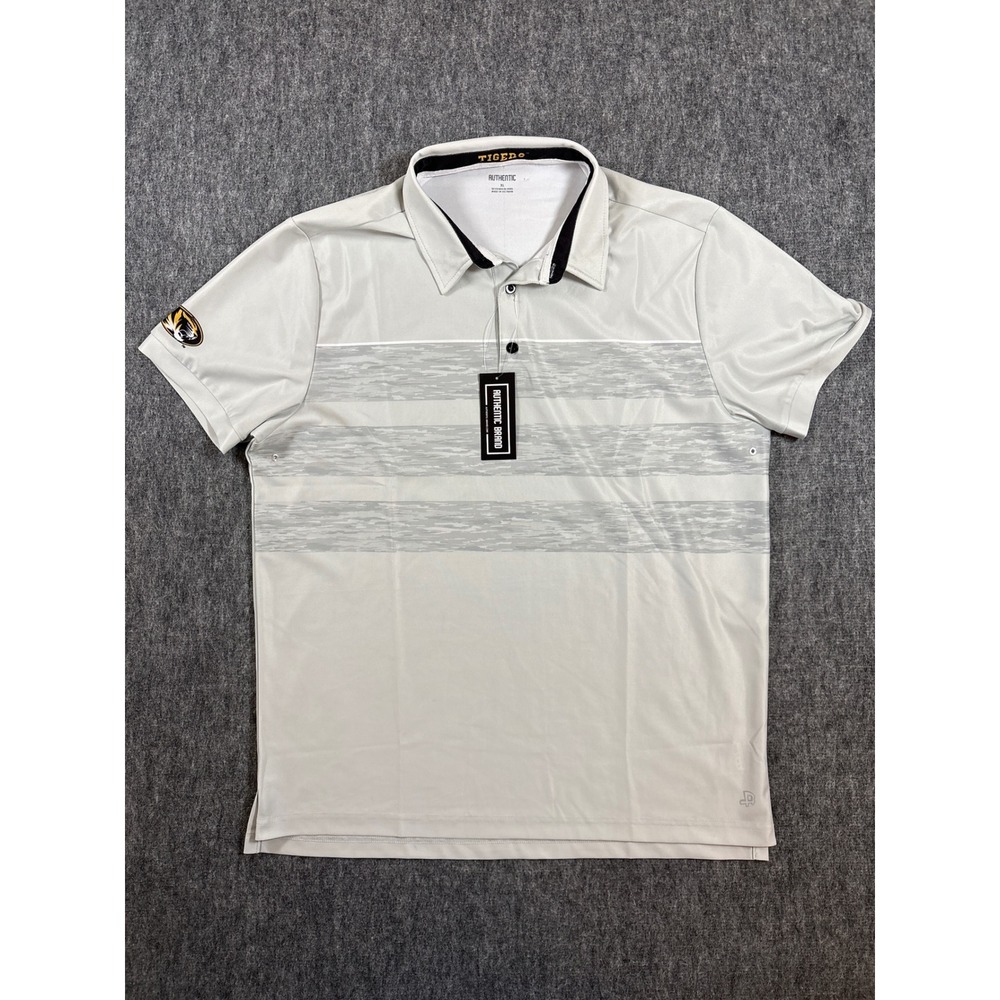 Authentic Brand Missouri Tigers Mens‎ XL Polo Shirt Grey Striped Mizzou NCAA NEW